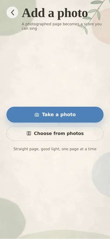 The Add a photo screen with Take a photo and Choose from photos